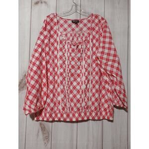 Soft Focus Shirt Ladies 22W‎ Red White Ruffle